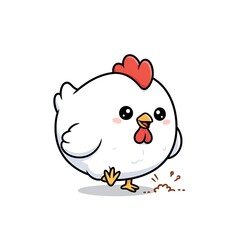 Fototapeta premium Cute Cartoon Plump Chicken Foraging