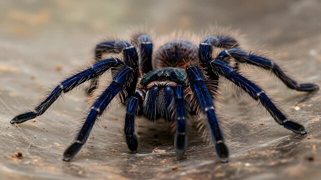 Close up of a vibrant blue tarantula spider macro photography