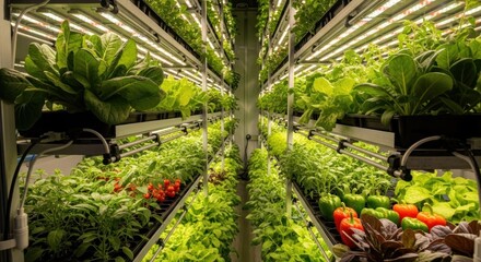 Vertical farm interior with multiple levels of plants