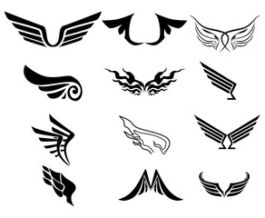 Wings vector icons set. Wing set, icon wing, feather wing bird illustration