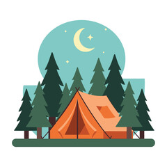 Obraz premium Night Forest Camping Tent Outdoor Adventure with vector illustration