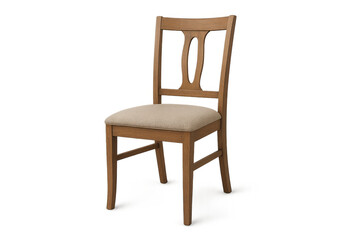 Wooden dining chair with upholstered seat, light brown wood, classic style furniture for domestic interiors, transparent background