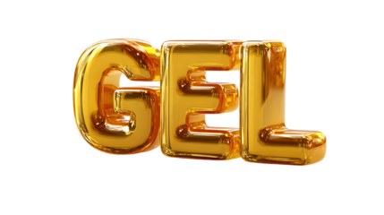 Golden gel letters isolated on transparent background.