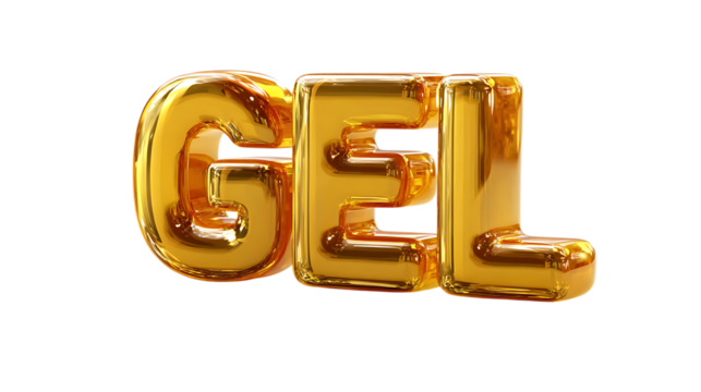 Golden gel letters isolated on transparent background.