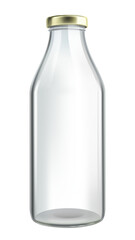 Empty transparent glass bottle with golden cap design