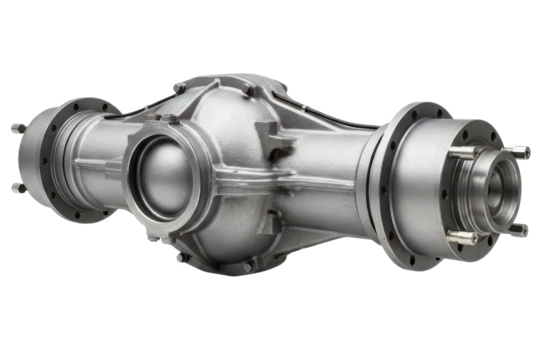Heavy-duty truck rear axle assembly with a differential gear isolated on a transparent background