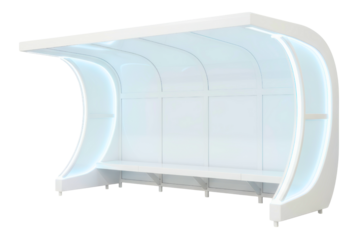 Modern futuristic sports dugout shelter with integrated bench isolated on a transparent background