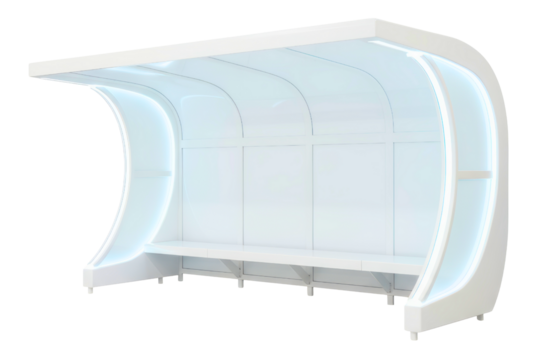 Modern futuristic sports dugout shelter with integrated bench isolated on a transparent background