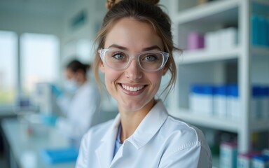 Science, happy and portrait of woman in laboratory with confidence for medical research, innovation or analysis. Healthcare, biotechnology and scientist for vaccine, medicine development or discovery