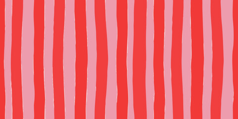 Hand drawn vertical stripes in bright red and soft pink colors abstract background