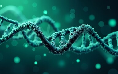 Wavy effect with molecules, data or other tech structure elements. Pharmacy, biotechnology or chemistry design concept. Vector decoration element in green and blue colors. High quality