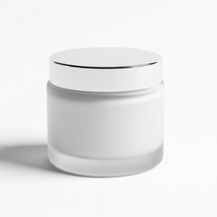 White Cosmetic Cream Jar with Silver Lid on White Background