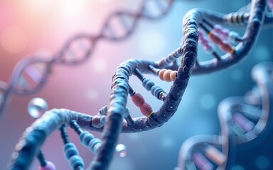 DNA molecules flowing abstract background design. DNA 3D splash background design. Hospital biotechnology design. 3D glass molecules background vector. High quality