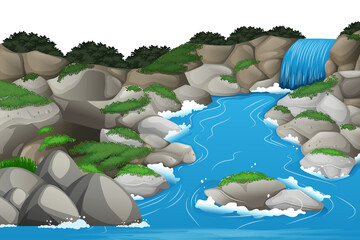Scenic waterfall flowing through rocks and greenery © AbstractZone