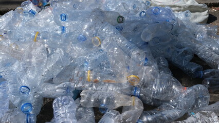 Plastic bottle waste collected by scavengers to then be sold for recycling.