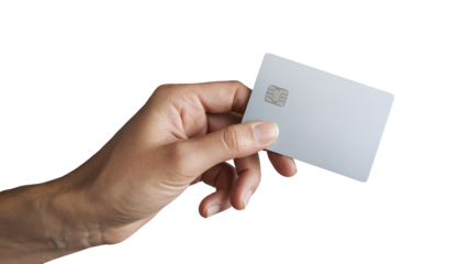 Confident hand holding blank credit card ready for payment