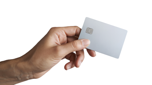 Confident hand holding blank credit card ready for payment - Powered by Adobe