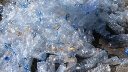 Plastic bottle waste collected by scavengers to then be sold for recycling.
