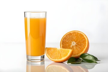 Fresh Orange Juice Glass on White