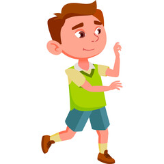Animated Young Boy With Brown Hair Wearing A Green Vest And Blue Shorts In A Playful Pose On White Background