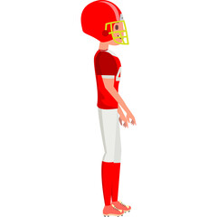 American Football Player Standing Profile View Red Jersey White Pants Sports Uniform with Helmet on White Background Simple Flat Design Illustration