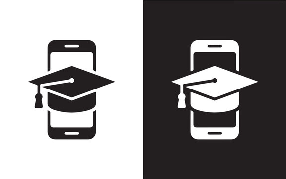 Online education icon on smartphone graduation cap vector illustration symbol for e-learning app and digital courses - Powered by Adobe