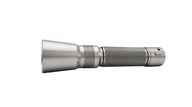 Modern metal flashlight with textured grip for outdoor adventures