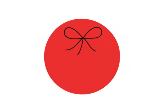 Red circle with bow illustration symbolizing gift, celebration, and packaging on a transparent background - Powered by Adobe