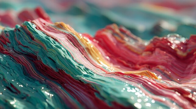 Abstract composition of distorted surreal objects with vibrant colors, gradient lighting, volumetric illumination, and dynamic shapes filling the fullscreen, modern artistic 3D design