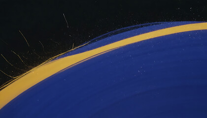 Curved blue and golden stripe sweeping across a dark background, smooth motion and minimalist abstract line art ideal for modern backdrops