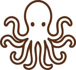 Charming simple brown octopus line drawing for sea life and underwater themes