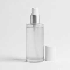 Clear Frosted Cosmetic Spray Bottle with White Cap Set in Studio Lighting