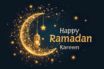 Ramadan Kareem design moon and lantern. 3d rendering.