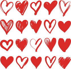 Red heart shapes drawn with various strokes red hearts