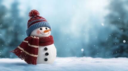 Obraz premium Celebrate Christmas with a cheerful snowman dressed in a hat and scarf in a winter