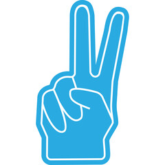 Blue Foam Finger Showing Victory Sign With White Outline Against Transparent Background Symbolizing Celebration and Support