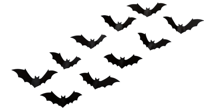 A Flock of Black Bats Flying in Formation isolated on transparent background, png - Powered by Adobe