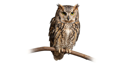 Naklejka premium A Long Eared Owl Perched on a Branch isolated on transparent background, png