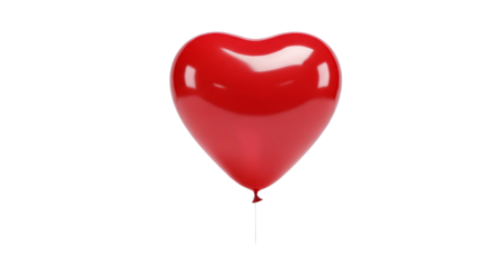 A single bright red heart shaped balloon floating.