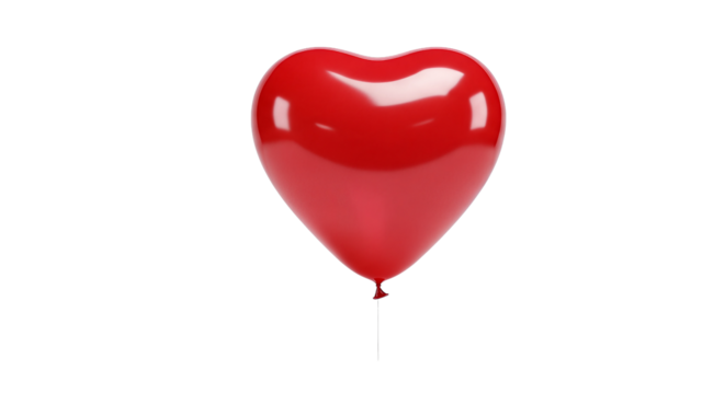 A single bright red heart shaped balloon floating.