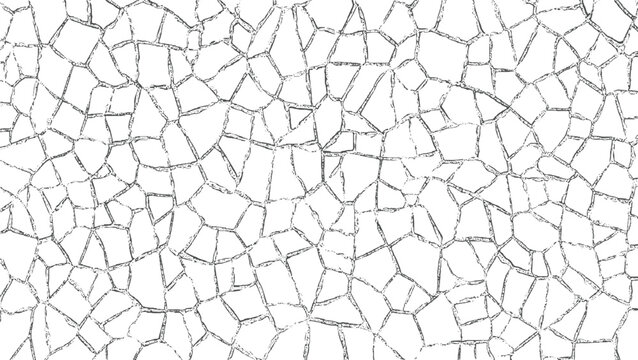 Cracked abstract pattern of irregular polygons with textured outlines on white background vector
