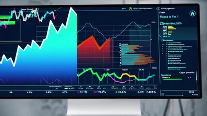 Dynamic data dashboard for business performance monitoring with colorful line graph, bar chart, analytics interface, charts, graphs, and financial - Powered by Adobe
