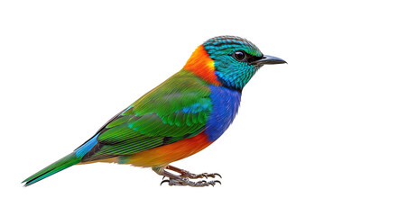Fototapeta premium A vibrant Painted Bunting bird with striking blue green and orange plumage isolated on transparent background, PNG