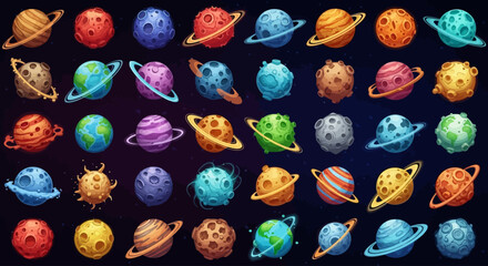 Colorful Cartoon Planets Collection - Space Galaxy Vector Set