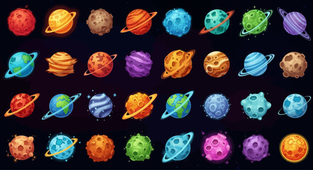 Colorful Cartoon Planets Collection - Space Galaxy Vector Set