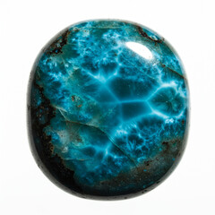 Macro Shot: Polished Larimar Stone Exhibiting Swirling Caribbean Blue Patterns.