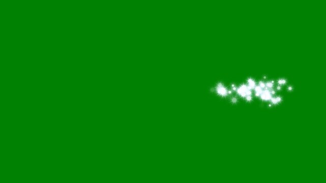 glitter stars line animation, glittering stars trail moving horizontally from left to right on green background, star line path, particle magic tail sparkling glitter star dust loop. 4k