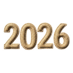 Textured Burlap Numbers 2026, cutout, PNG isolated on a white or transparent background, AI