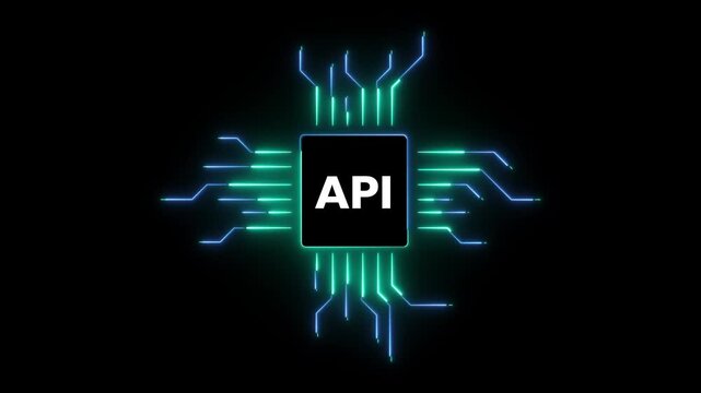 API Chip With Blue Neon Circuitry On Black Background application programming interface