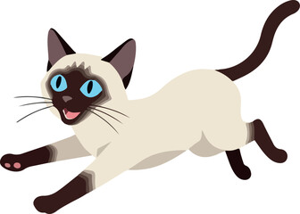 Siamese Cat Running Fast Vector Flat Design White Background